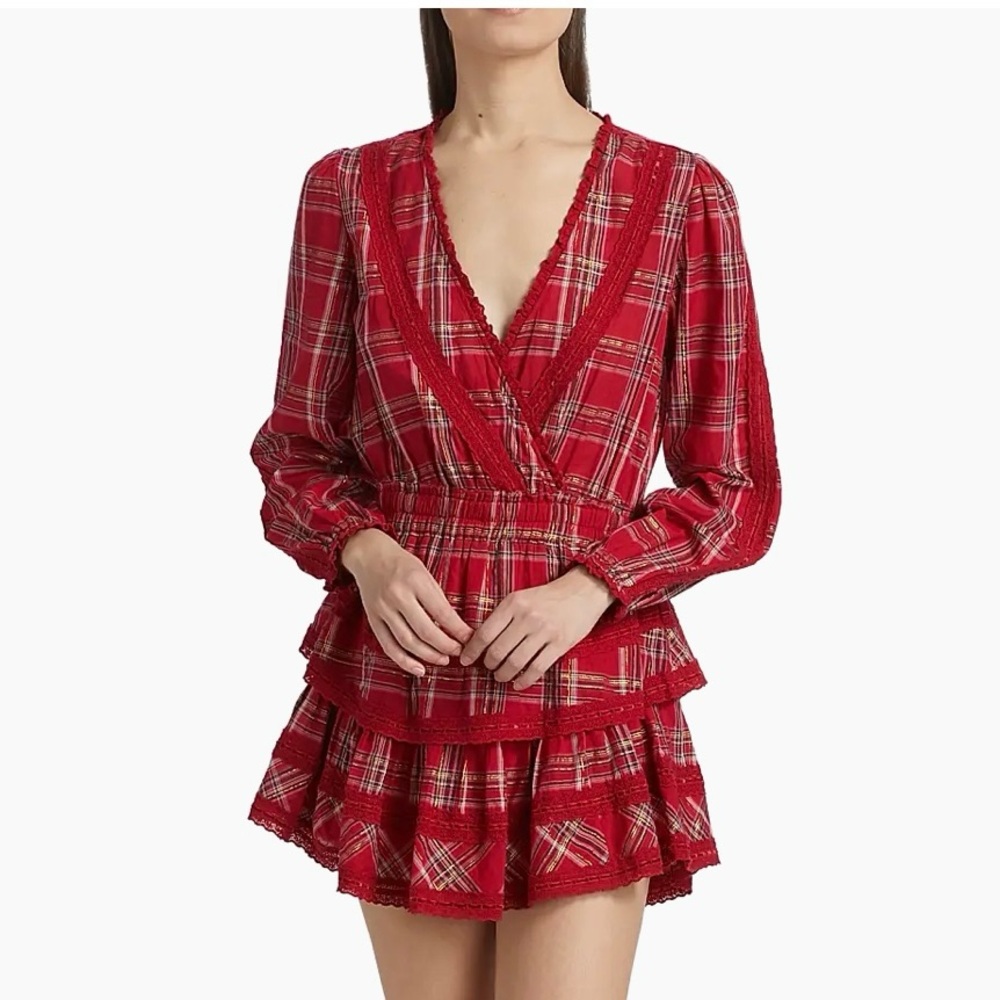 LoveShackFancy Red Plaid Mini Dress